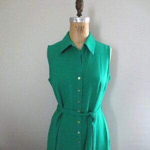 Retro Green Collar Sleeveless Button Down Dress - NWOT